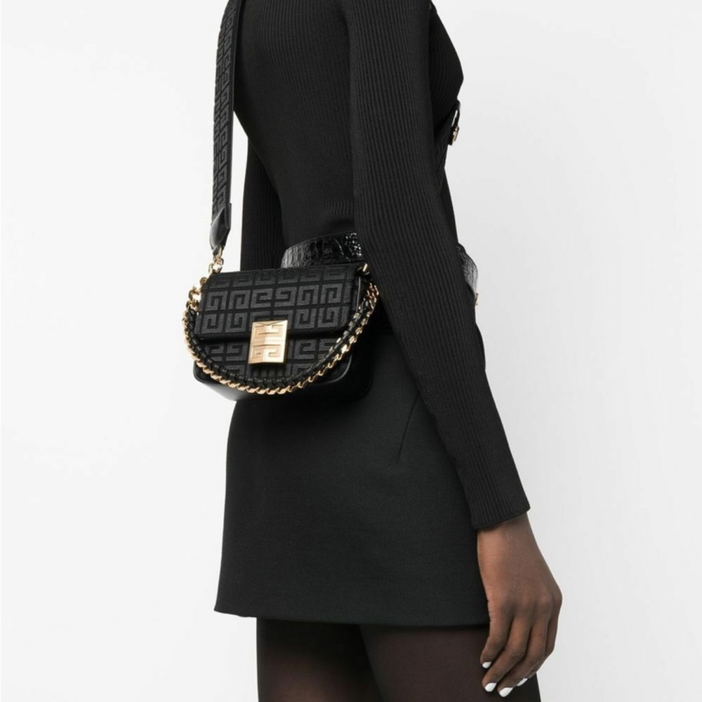 Givenchy Woven Chain Logo Crossbody Bag Black Shoulder Bag with Gold Chain